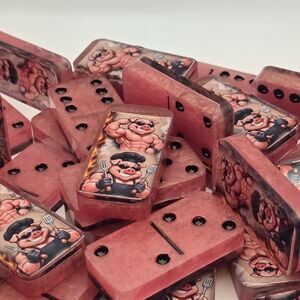 Vintage Red Pig Chef Domino Set - Novelty Game Pieces